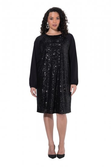 Ulla Popken 853871 Robe à sequins Noir - Robes de soirée - Robes de soirée en grandes tailles