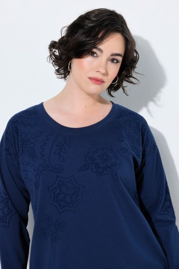Ulla Popken 853877 Robe sweat fleurie Bleu marine - Robes - Des robes dans toutes les tailles