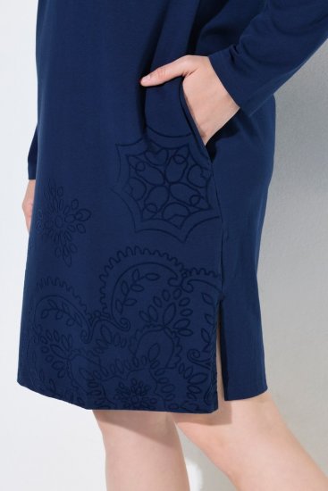 Ulla Popken 853877 Robe sweat fleurie Bleu marine - Robes - Des robes dans toutes les tailles