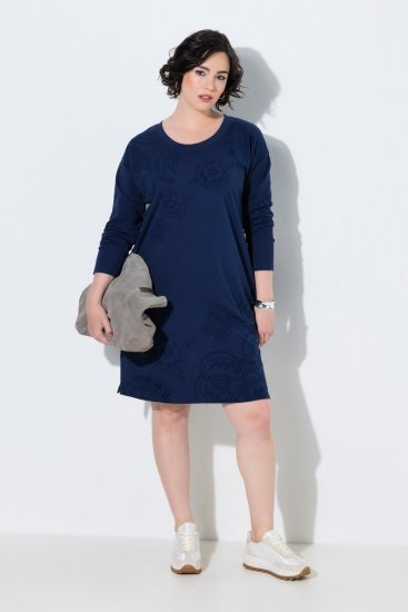 Ulla Popken 853877 Robe sweat fleurie Bleu marine - Robes - Des robes dans toutes les tailles