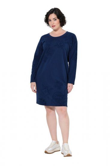 Ulla Popken 853877 Robe sweat fleurie Bleu marine - Robes - Des robes dans toutes les tailles