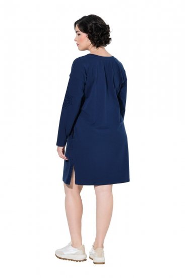 Ulla Popken 853877 Robe sweat fleurie Bleu marine - Robes - Des robes dans toutes les tailles