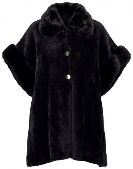 Ulla Popken 853886 Cape en fausse fourrure manches 3/4 Noir - Ponchos & capes - 