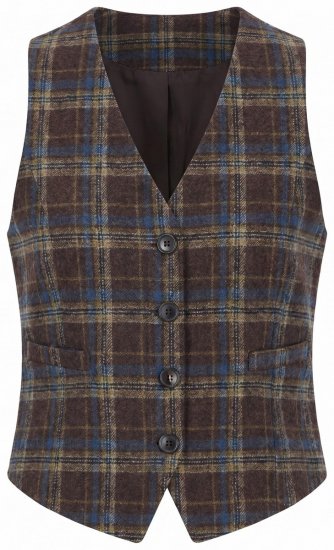 Ulla Popken 853892 Gilet à carreaux col V Brun acajou - Gilets de tailleur -