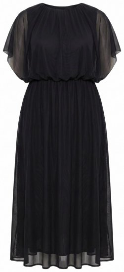 Ulla Popken 854031 Robe en mousseline à manches courtes Noir - Robes de soirée - Robes de soirée en grandes tailles
