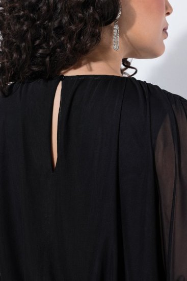 Ulla Popken 854031 Robe en mousseline à manches courtes Noir - Robes de soirée - Robes de soirée en grandes tailles
