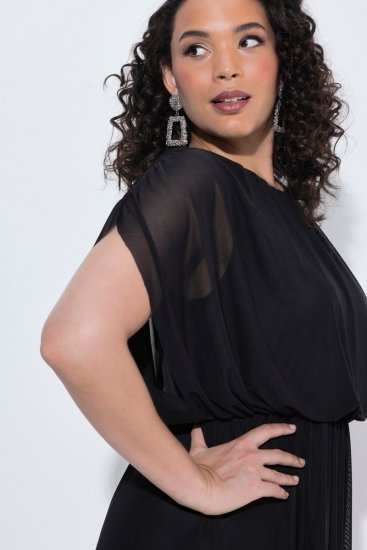 Ulla Popken 854031 Robe en mousseline à manches courtes Noir - Robes de soirée - Robes de soirée en grandes tailles