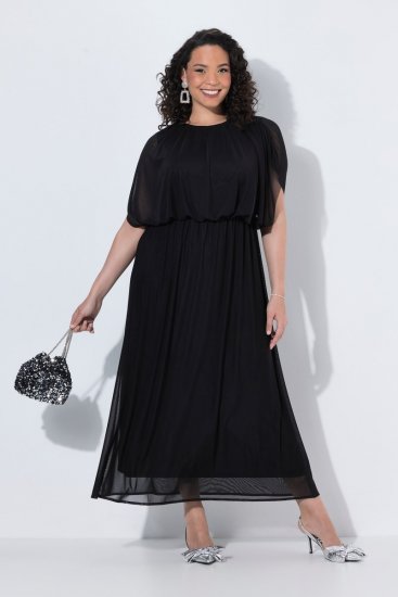 Ulla Popken 854031 Robe en mousseline à manches courtes Noir - Robes de soirée - Robes de soirée en grandes tailles