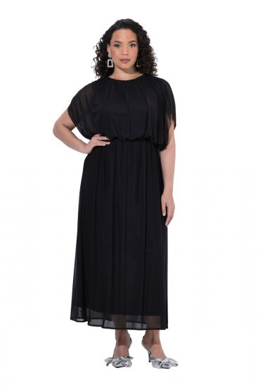 Ulla Popken 854031 Robe en mousseline à manches courtes Noir - Robes de soirée - Robes de soirée en grandes tailles