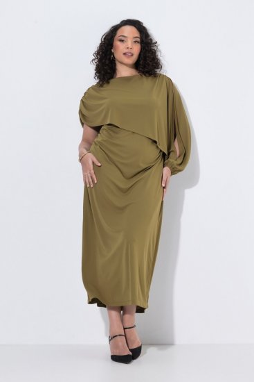 Ulla Popken 854048 Robe longue à manches longues Vert olive - Robes maxi - Robes longues pour femmes rondes
