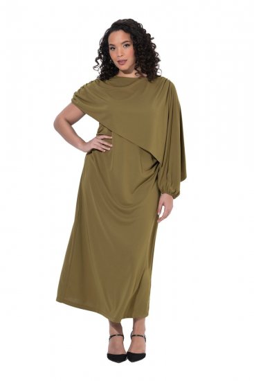 Ulla Popken 854048 Robe longue à manches longues Vert olive - Robes maxi - Robes longues pour femmes rondes