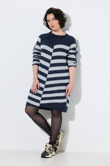 Ulla Popken 854095 Robe en maille à manches longues Bleu marine - Robes - Des robes dans toutes les tailles