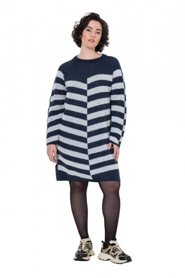 Ulla Popken 854095 Robe en maille à manches longues Bleu marine - Robes - Des robes dans toutes les tailles