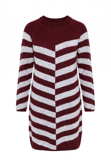 Ulla Popken 854095 Robe en maille rayée Bordeaux - Robes - Des robes dans toutes les tailles