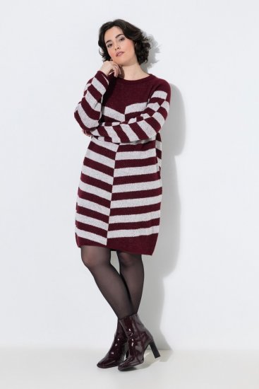 Ulla Popken 854095 Robe en maille rayée Bordeaux - Robes - Des robes dans toutes les tailles