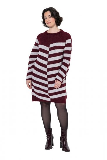 Ulla Popken 854095 Robe en maille rayée Bordeaux - Robes - Des robes dans toutes les tailles