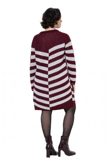 Ulla Popken 854095 Robe en maille rayée Bordeaux - Robes - Des robes dans toutes les tailles