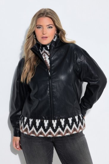 Ulla Popken 854795 Veste motard en similicuir Noir - Vestes - Vestes grande taille pour femme