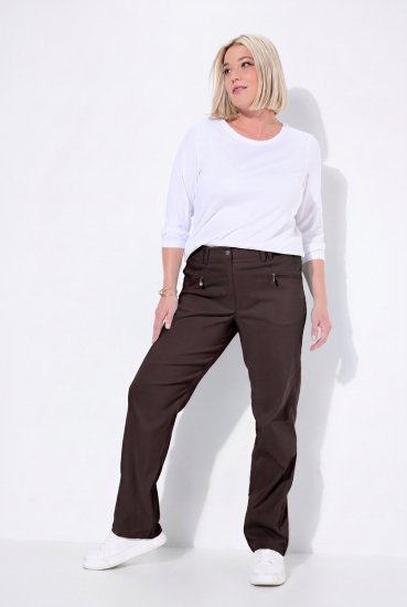 Ulla Popken 854987 Pantalon stretch chaud à ceinture confort Brun acajou - Pantalons en tissu - Pantalons larges femme grande taille