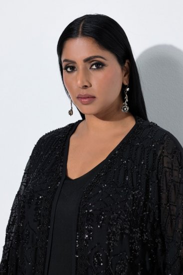 Ulla Popken 855134 Veste à sequins Noir - Vestes - Vestes grande taille pour femme