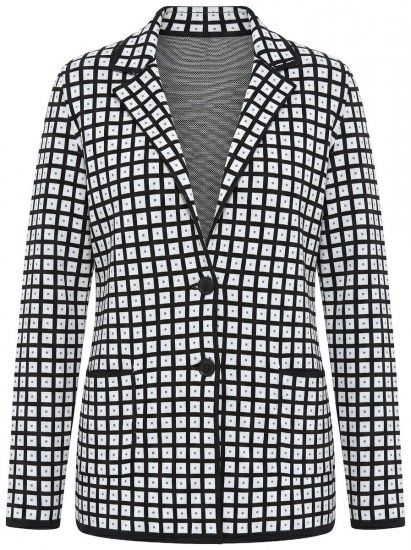 Ulla Popken 855173 Blazer en maille à carreaux Blanc cassé - Blazers - Vestes blazer pour femme, grandes tailles