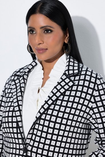 Ulla Popken 855173 Blazer en maille à carreaux Blanc cassé - Blazers - Vestes blazer pour femme, grandes tailles