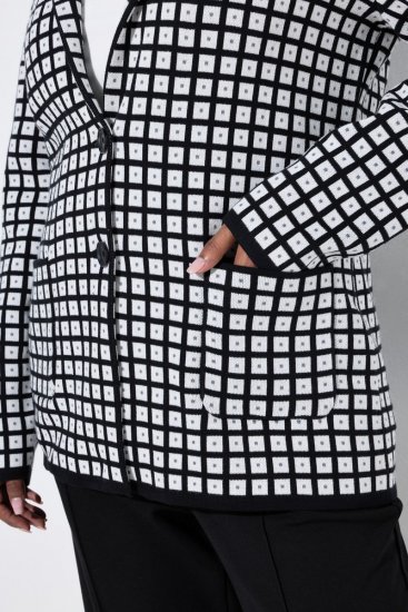 Ulla Popken 855173 Blazer en maille à carreaux Blanc cassé - Blazers - Vestes blazer pour femme, grandes tailles