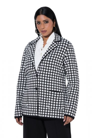 Ulla Popken 855173 Blazer en maille à carreaux Blanc cassé - Blazers - Vestes blazer pour femme, grandes tailles