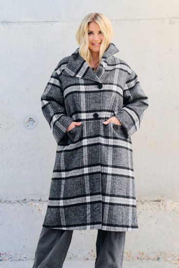 Ulla Popken 855250 Manteau en laine asymétrique à large col Gris chiné - Manteaux - Manteaux grande taille pour femme