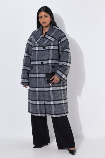 Ulla Popken 855250 Manteau en laine asymétrique à large col Gris chiné - Manteaux - Manteaux grande taille pour femme
