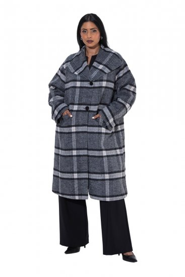 Ulla Popken 855250 Manteau en laine asymétrique à large col Gris chiné - Manteaux - Manteaux grande taille pour femme