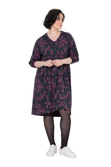 Ulla Popken 855270 Robe en jersey imprimée à col V Anthracite - Robes en jersey - 