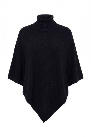 Ulla Popken 855277 Poncho en maille à ourlet pointu et col bateau Noir - Ponchos & capes - 