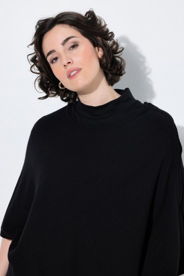 Ulla Popken 855277 Poncho en maille à ourlet pointu et col bateau Noir - Ponchos & capes - 