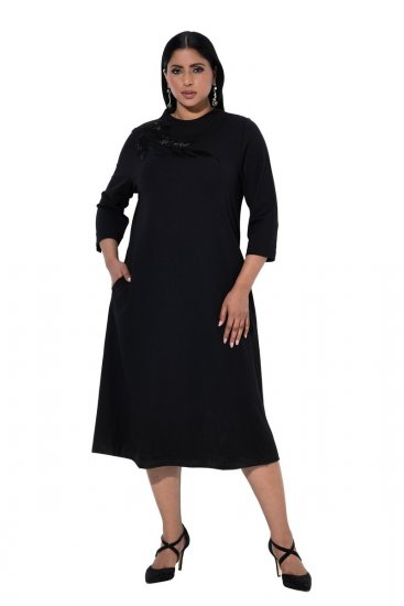 Ulla Popken 855373 Robe en jersey imprimée Noir - Robes en jersey - 