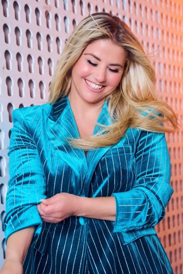 Ulla Popken 855499 Blazer en velours à strass Turquoise - Blazers - Vestes blazer pour femme, grandes tailles