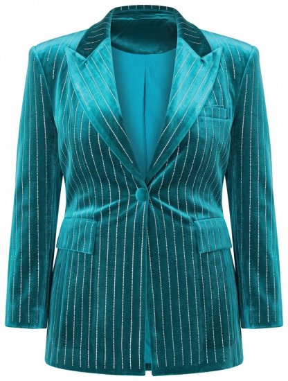 Ulla Popken 855499 Blazer en velours à strass Turquoise - Blazers - Vestes blazer pour femme, grandes tailles