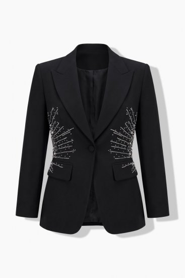 Ulla Popken 855550 Blazer cintré à pierres scintillantes Noir - Blazers - Vestes blazer pour femme, grandes tailles