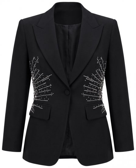 Ulla Popken 855550 Blazer cintré à pierres scintillantes Noir - Blazers - Vestes blazer pour femme, grandes tailles