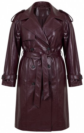 Ulla Popken 855617 Trench effet cuir à ceinture nouée Bordeaux - Manteaux - Manteaux grande taille pour femme