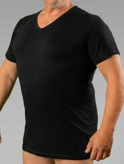 20 Nodi 9001 Short Sleeve V-Neck in Stretch Cotton Black - Maillot de corps - Maillot de corps homme grande taille