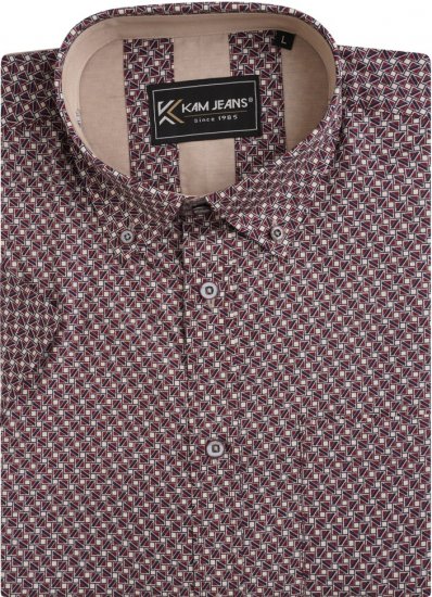 Kam Jeans 6280 All Over Geo Print Shirt Burgundy - Chemises - Chemises Grandes Tailles Hommes