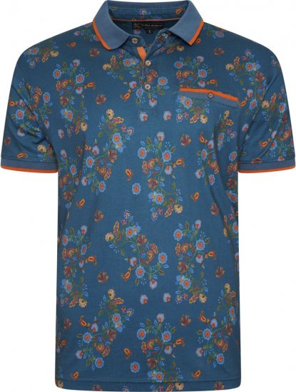 Kam Jeans 5494 Digital Floral Print Polo Blue - Polos - Polos homme grande taille