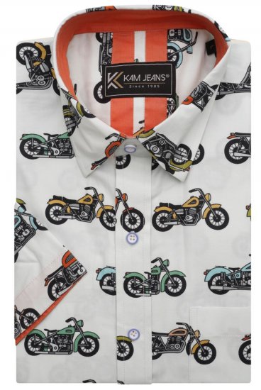 Kam Jeans 6043 Motorbike Digital Print Short Sleeve Shirt Multi-Colored - Chemises - Chemises Grandes Tailles Hommes