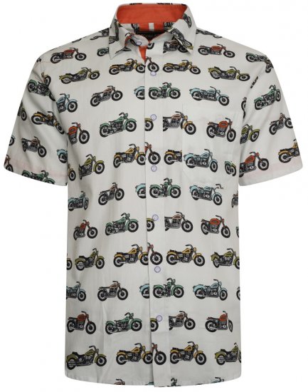 Kam Jeans 6043 Motorbike Digital Print Short Sleeve Shirt Multi-Colored - Chemises - Chemises Grandes Tailles Hommes