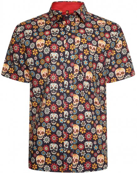 Kam Jeans 6040 Floral Skull Print Shirt Black - Chemises - Chemises Grandes Tailles Hommes