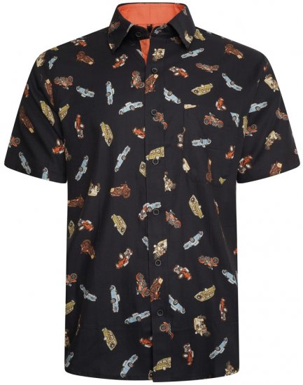 Kam Jeans 6046 Vintage Car Digital Print Shirt Black - Chemises - Chemises Grandes Tailles Hommes