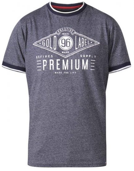 D555 Alister Premium Chest Printed Ringer T-Shirt Navy - T-shirts - T-shirts Homme Grande Taille