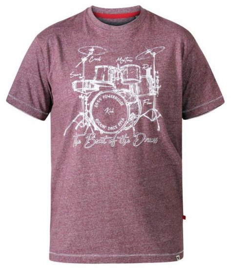 D555 Blunt Drum Set Crew Neck Printed T-Shirt Burgundy - T-shirts - T-shirts Homme Grande Taille
