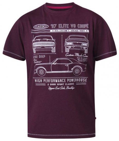 D555 Brady Classic Cars Crew Neck T-Shirt Burgundy - T-shirts - T-shirts Homme Grande Taille